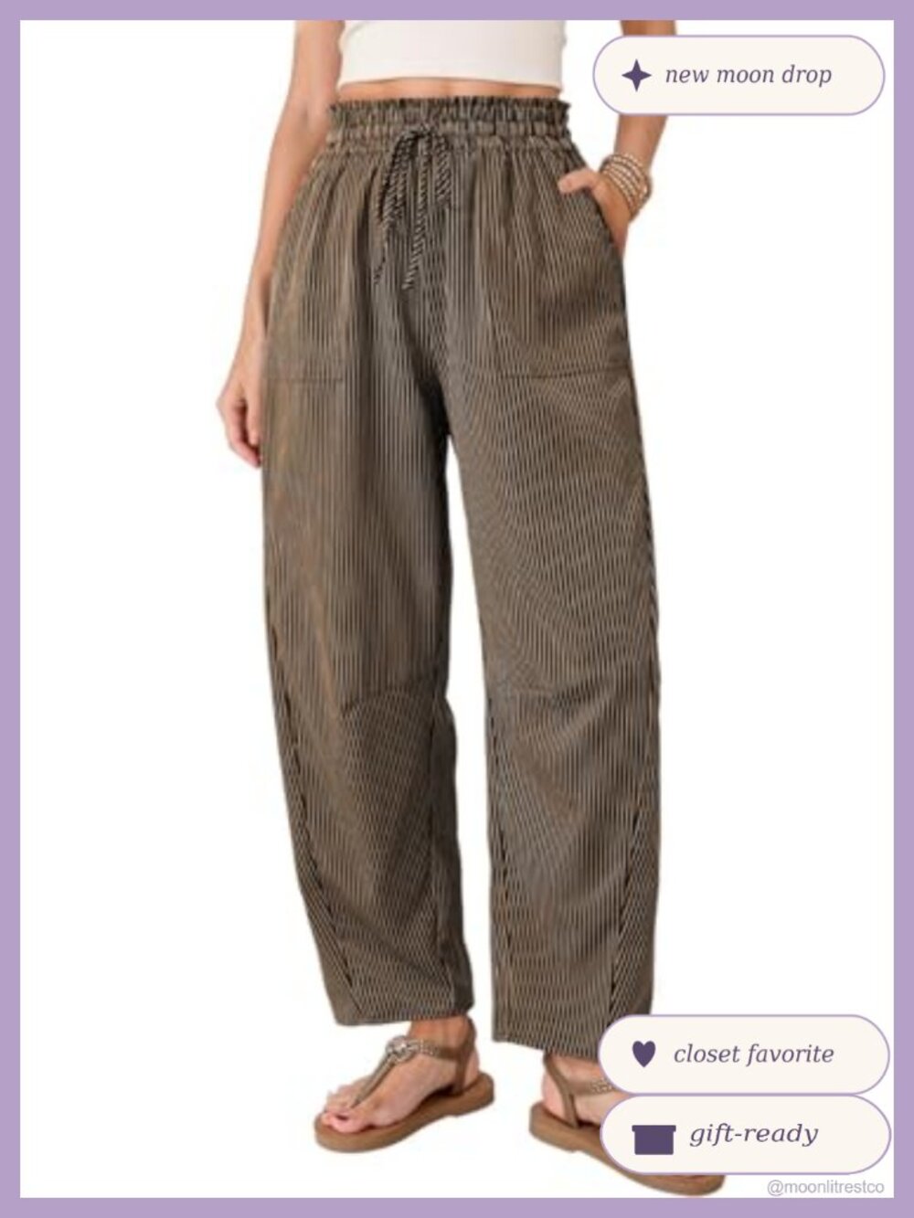 Striped Barrel Leg Wide Leg Casual Pants with Pockets